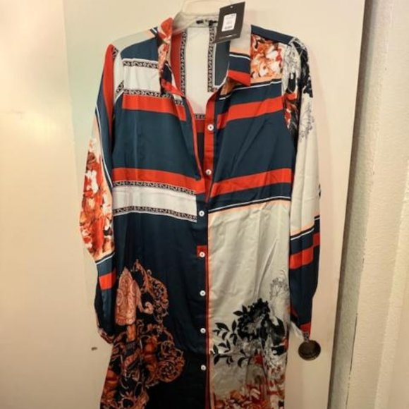 Satin Printed Shirt Dress. - Picture 1 of 5